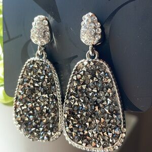 New York & Company Rhinestone Detailed Silver Earrings, Approximately 2 Inch NWT